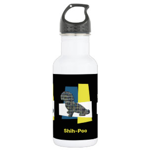 Botella De Agua Shih-Poo Cute Mascota Perro Silhouette Y&B Grid