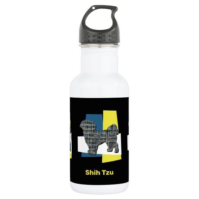 Botella De Agua Shih Tzu Cute Mascota Perro Silhouette Y&B Grid (Anverso)