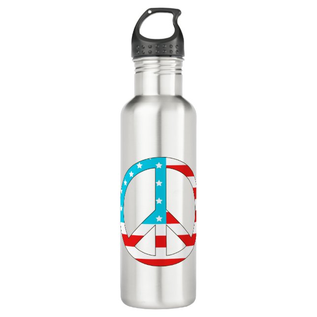 Botella De Agua Signo de paz de bandera estadounidense (Anverso)