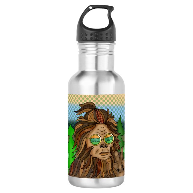 Botella De Agua Signo de paz de Sasquatch | Retro Bigfoot (Anverso)