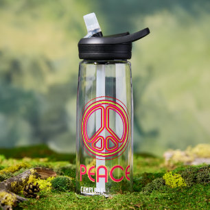 Botella De Agua Signo de paz psicodélico lineal gráfico retro