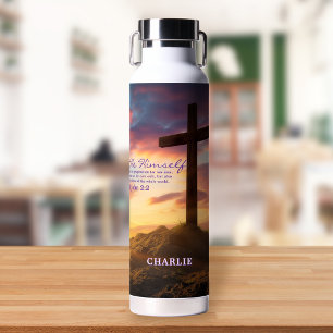 Botella De Agua Silhouette Cross Scripting Verse Personalizado