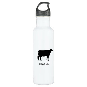 Botella De Agua Silhouette de vaca Holstein en negro personalizada
