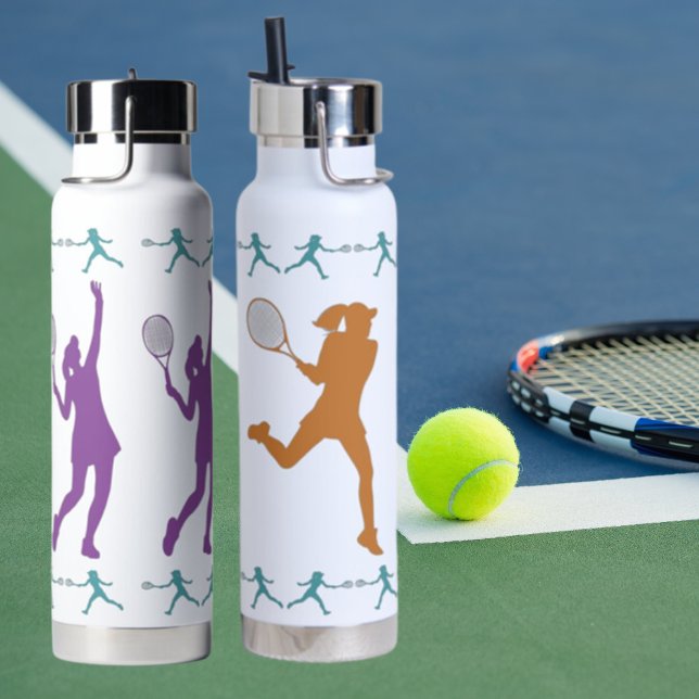 Botella De Agua Silhouettes de tenis femenino-púrpura, Verde azula (Subido por el creador)