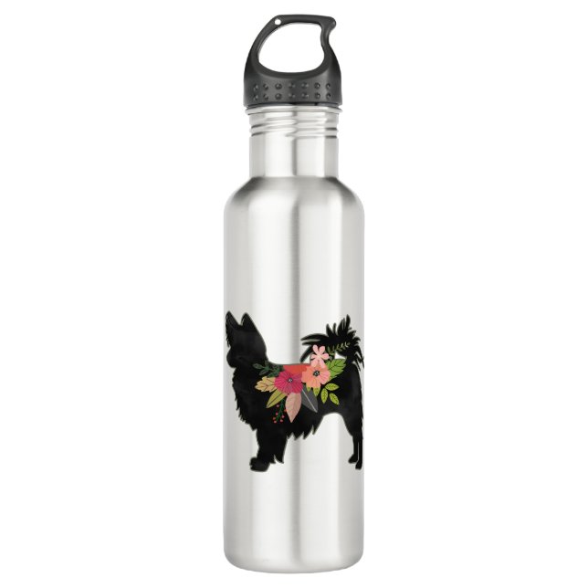Botella De Agua Silky Chihuahua Perro Raza Silhouette Floral Boho (Anverso)
