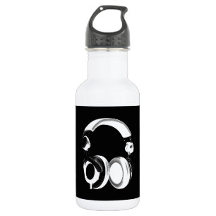 Botella De Agua Silueta de auriculares blancos y negros