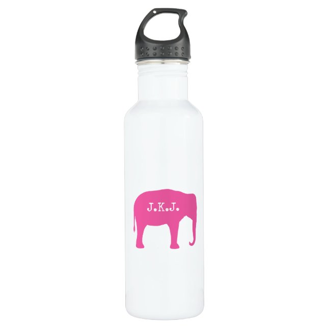 Botella De Agua Silueta de elefante rosa con tu texto (Anverso)