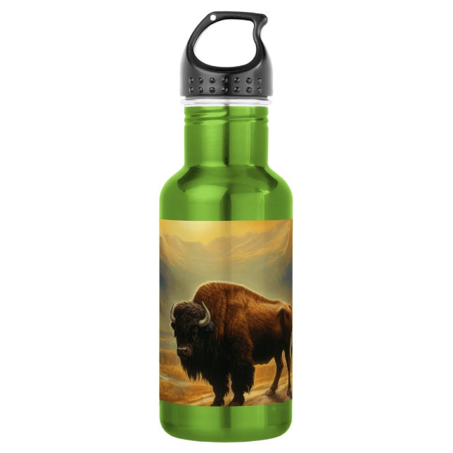Botella De Agua Silueta del búfalo al atardecer  (Anverso)