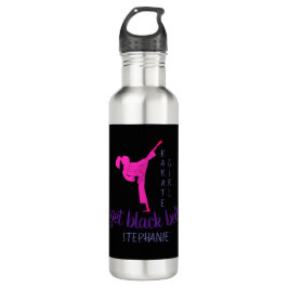 Botella De Agua Silueta moderna de karate rosado negro y de moda
