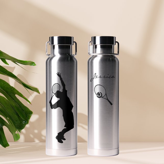 Botella De Agua Silueta simple de jugador de tenis personalizada (Subido por el creador)