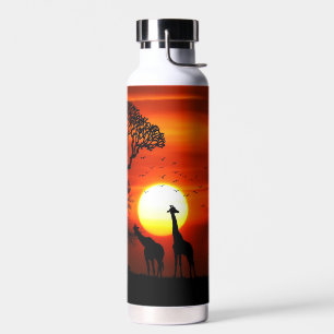 Botella De Agua Siluetas de animales de la puesta de sol de Safari