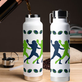 Botella De Agua Siluetas de fútbol de la Marina Blue Green Seahawk