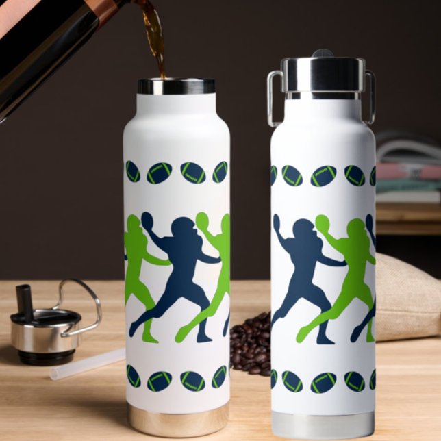 Botella De Agua Siluetas de fútbol de la Marina Blue Green Seahawk (Subido por el creador)