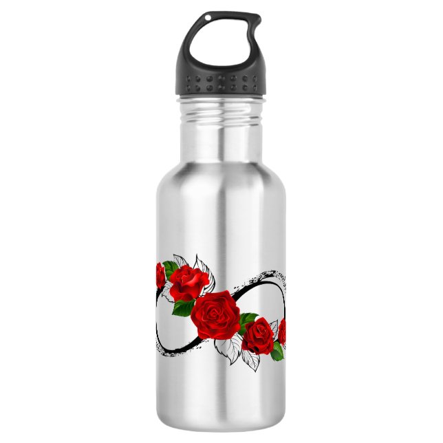Botella De Agua Símbolo de infinito con rosas rojas (Anverso)