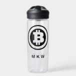 Botella De Agua Símbolo de logotipo de bitcoin negro monogramado<br><div class="desc">Cree un regalo personalizado para su fanático de Bitcoin favorito cuando añada sus iniciales u otro texto personalizado a esta botella de agua. Presenta un logotipo de bitcoin en negro con el texto siguiente en la coordinación de las letras negras. El gráfico y el texto aparecen a ambos lados de...</div>
