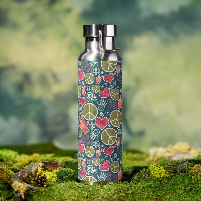 Botella De Agua Símbolo de paz Rótulo de Pacifismo Hipster (Exterior)