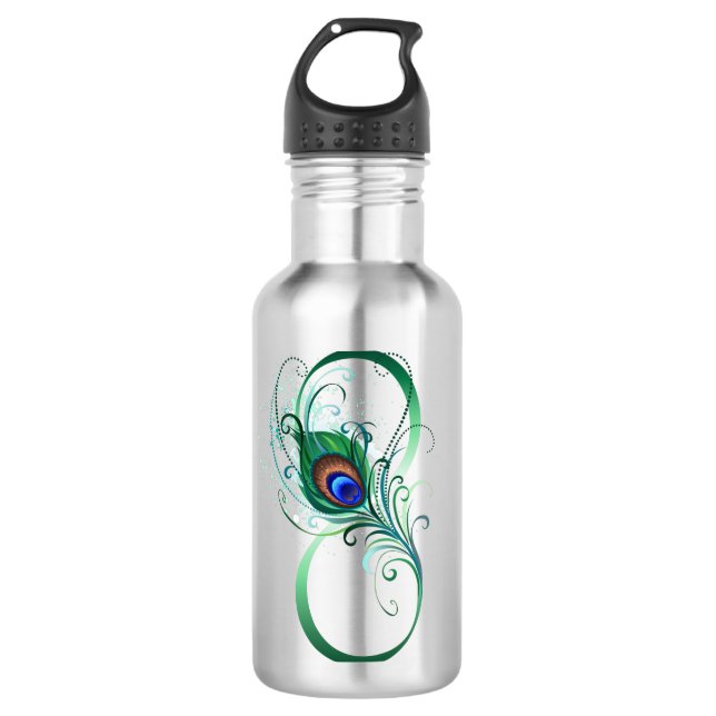 Botella De Agua Símbolo infinito con pluma de pavo real (Anverso)
