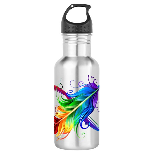 Botella De Agua Símbolo infinito con plumas arcoiris (Anverso)
