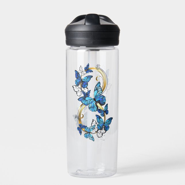 Botella De Agua Símbolo infinito de mariposas Morpho azules (Delante)
