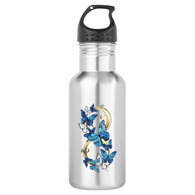 Botella De Agua Símbolo infinito de mariposas Morpho azules (Anverso)