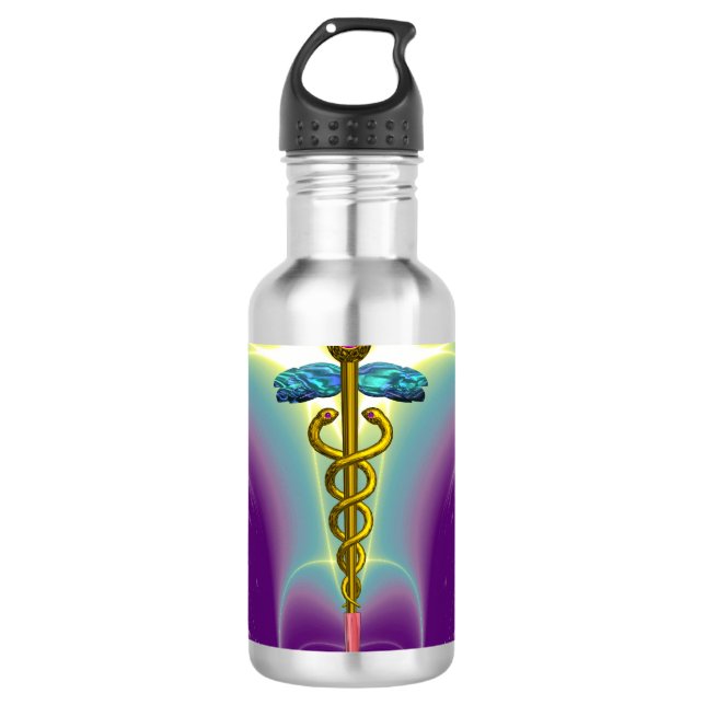 BOTELLA DE AGUA SÍMBOLO MÉDICO CADUCEO DE ORO (Anverso)