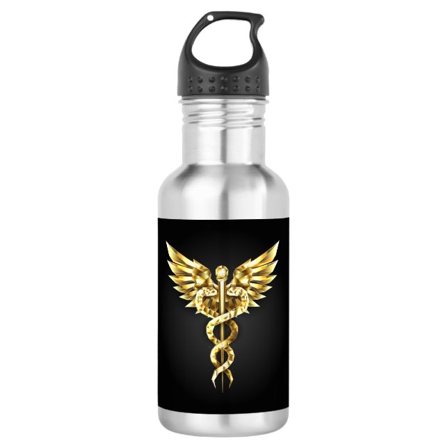 Botella De Agua Símbolo poligonal de oro Caduceus (Anverso)