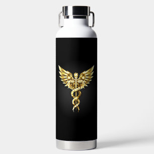 Botella De Agua Símbolo poligonal de oro Caduceus