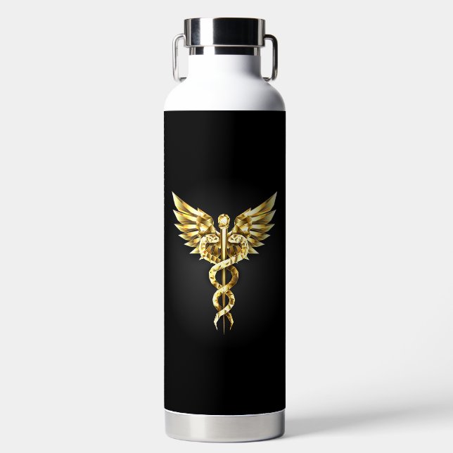 Botella De Agua Símbolo poligonal de oro Caduceus (Delantero)