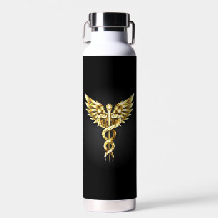 Botella De Agua Símbolo poligonal dorado Caduceo
