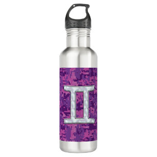Botella De Agua Símbolo zodiaco Pearl Gemini en camuflaje digital