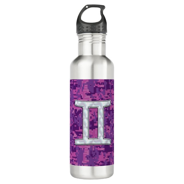 Botella De Agua Símbolo zodiaco Pearl Gemini en camuflaje digital (Anverso)