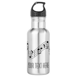 Botella De Agua Simple Black White Music Notes Nombre personalizad