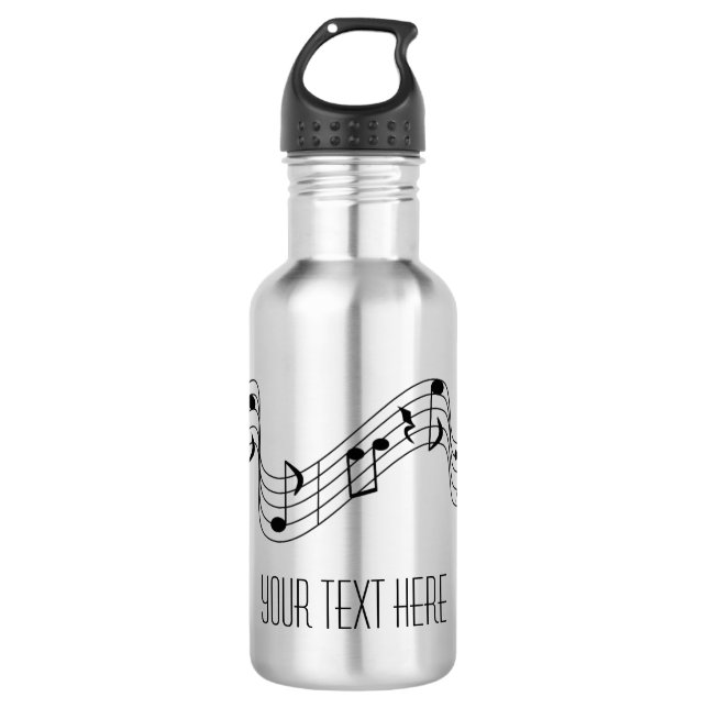 Botella De Agua Simple Black White Music Notes Nombre personalizad (Anverso)