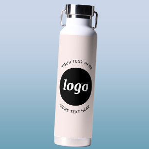 Botella De Agua Simple logotipo y texto de negocios rosa rubor