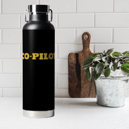 Botella De Agua Simple Modern Tipografía CO-PILOT, Dorado, Negro