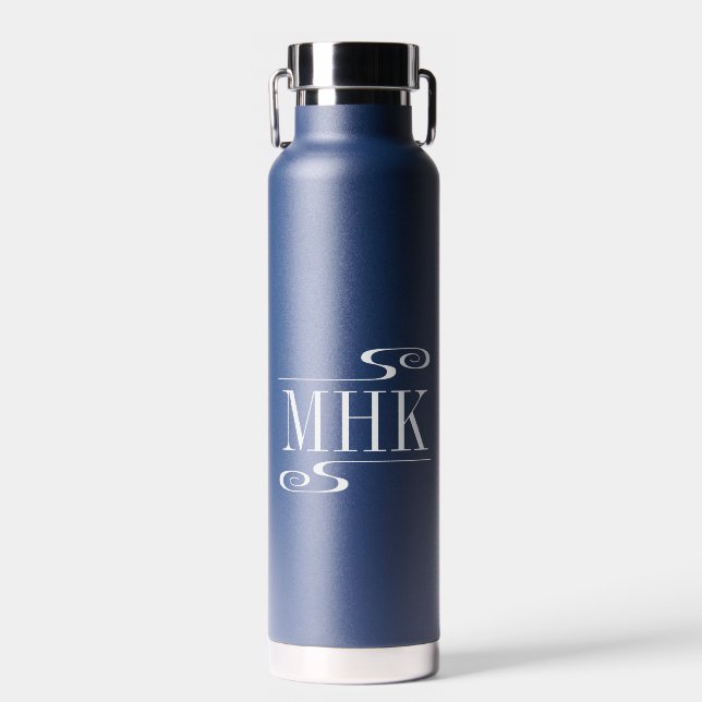 Botella De Agua Simple Swirls Monograma Iniciales Blanco (Delantero)