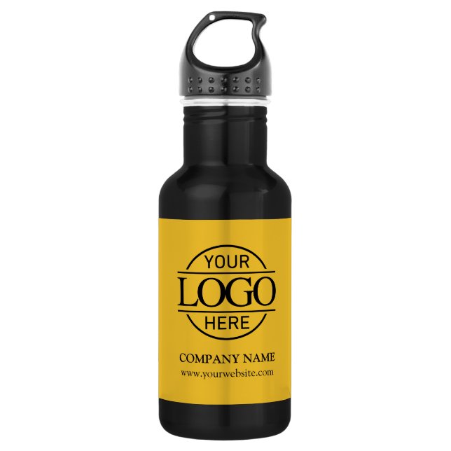 Botella De Agua Simple Yellow and Black Company Business Logo (Anverso)