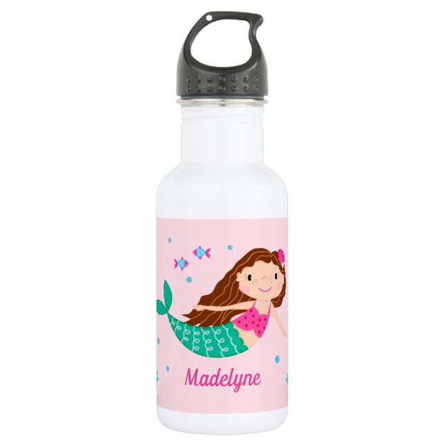 Botella De Agua Sirena Bajo El Mar Rosa Personalizado (Anverso)
