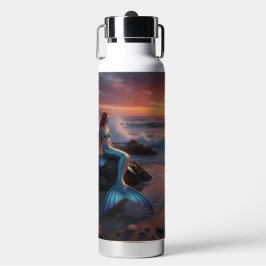 Botella De Agua Sirena junto al mar al amanecer - Pajita emergente