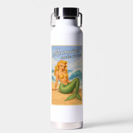 Botella De Agua Sirenas Hacen Olas Retro Playa Pin-Up Mermaidcore