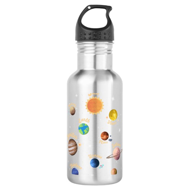 Botella De Agua Sistema solar planea conocimiento infantil espacio (Anverso)