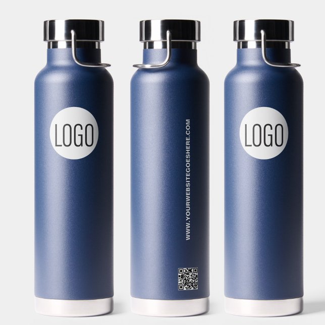 Botella De Agua Sitio web de código QR del Personalizado del logot (Business branded Promotional dark Blue waterbottle with logo, website and QR Code)