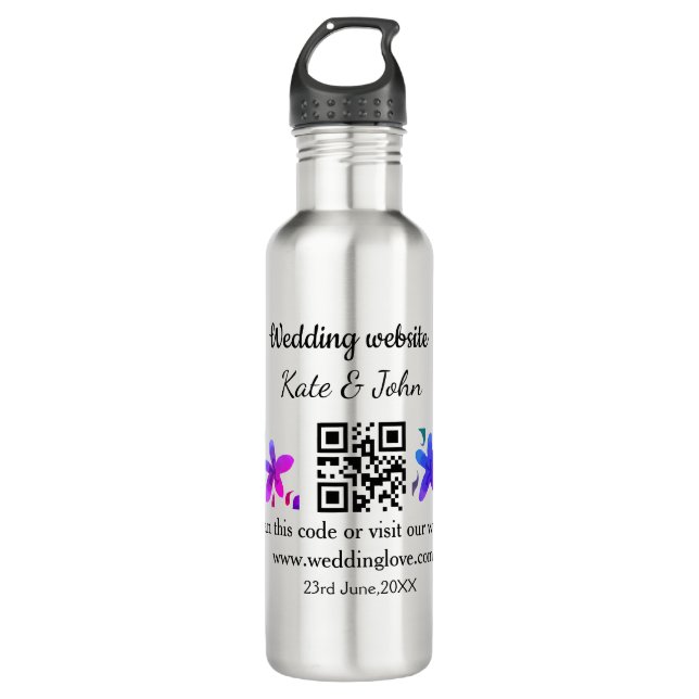 Botella De Agua Sitio web simple mínimo de boda Q código R añadir  (Anverso)