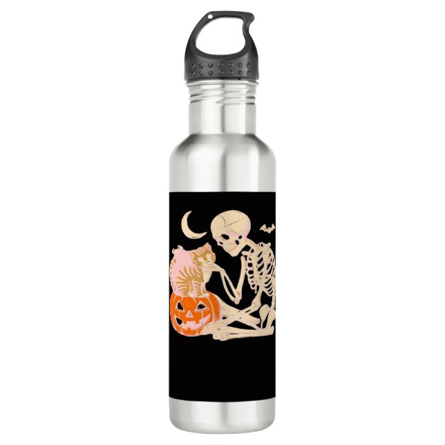 Botella De Agua Skeleton abrazando a un gato Halloween clase de ga (Anverso)