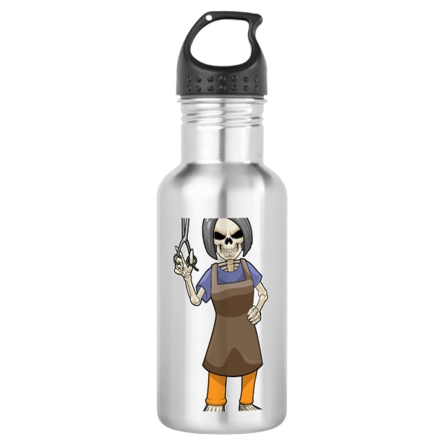 Botella De Agua Skeleton como peluquero con tijeras (Anverso)