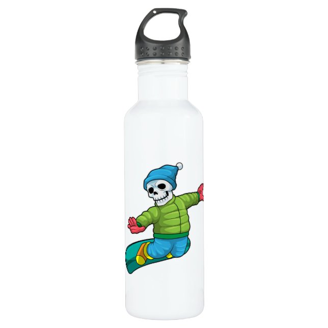 Botella De Agua Skeleton como Snowboard con snowboard (Anverso)