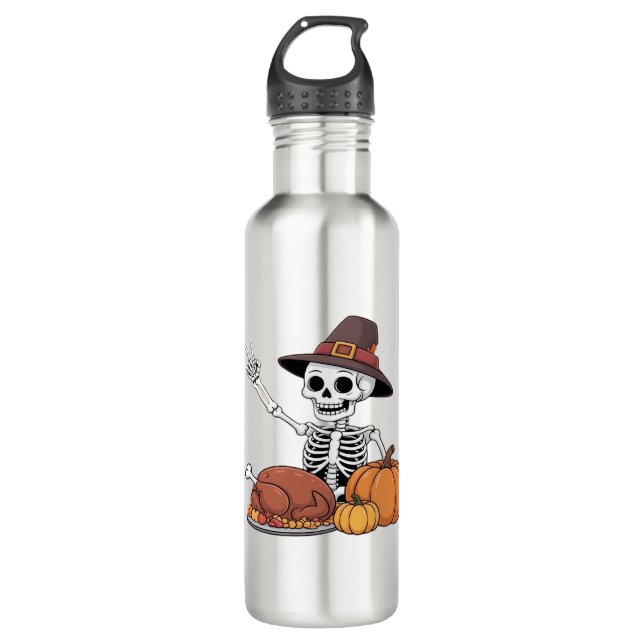 Botella De Agua Skeleton de Acción de Gracias Skeleton Gracioso Ro (Anverso)