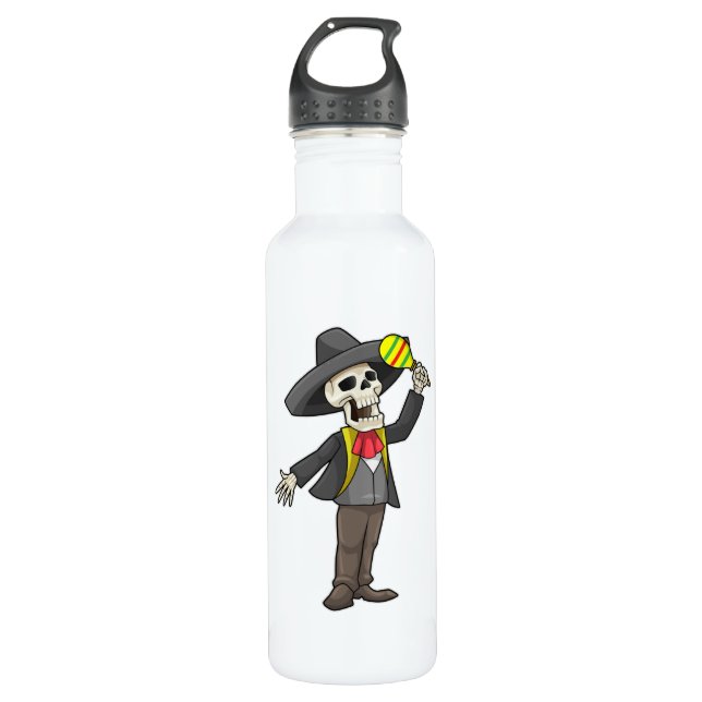 Botella De Agua Skeleton Music con Maracas (Anverso)