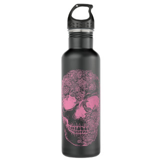 Botella De Agua Skeleton Rosa Skeleton Skulls floral rosa