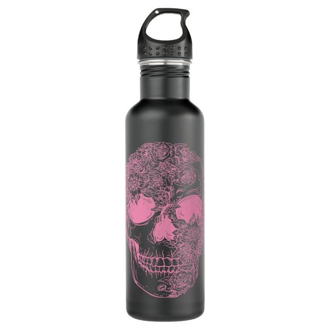 Botella De Agua Skeleton Rosa Skeleton Skulls floral rosa (Anverso)